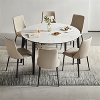 伸縮式セラミック円形ダイニングテーブル＆チェア-グレー-　7点セット