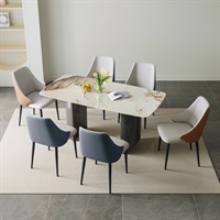 ダイニングテーブル＆チェア-オレンジ2脚ネイビー4脚-　7点セット　160cm