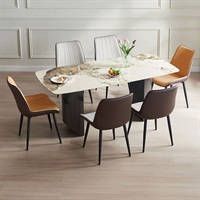 ダイニングテーブル＆チェア-ホワイト4脚＆オレンジ2脚 -　7点セット　180cm