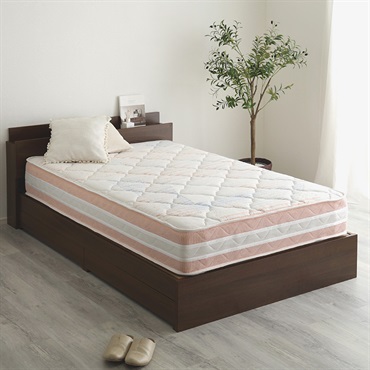 棚・コンセント付きチェストベッド 日本製ポケットコイルデザインマットレスセット(ダブル)