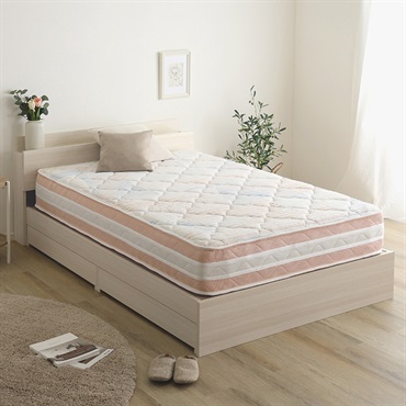 棚・コンセント付きチェストベッド 日本製ポケットコイルデザインマットレスセット(セミダブル)