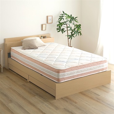 棚・コンセント付きチェストベッド 日本製ポケットコイルデザインマットレスセット(シングル)